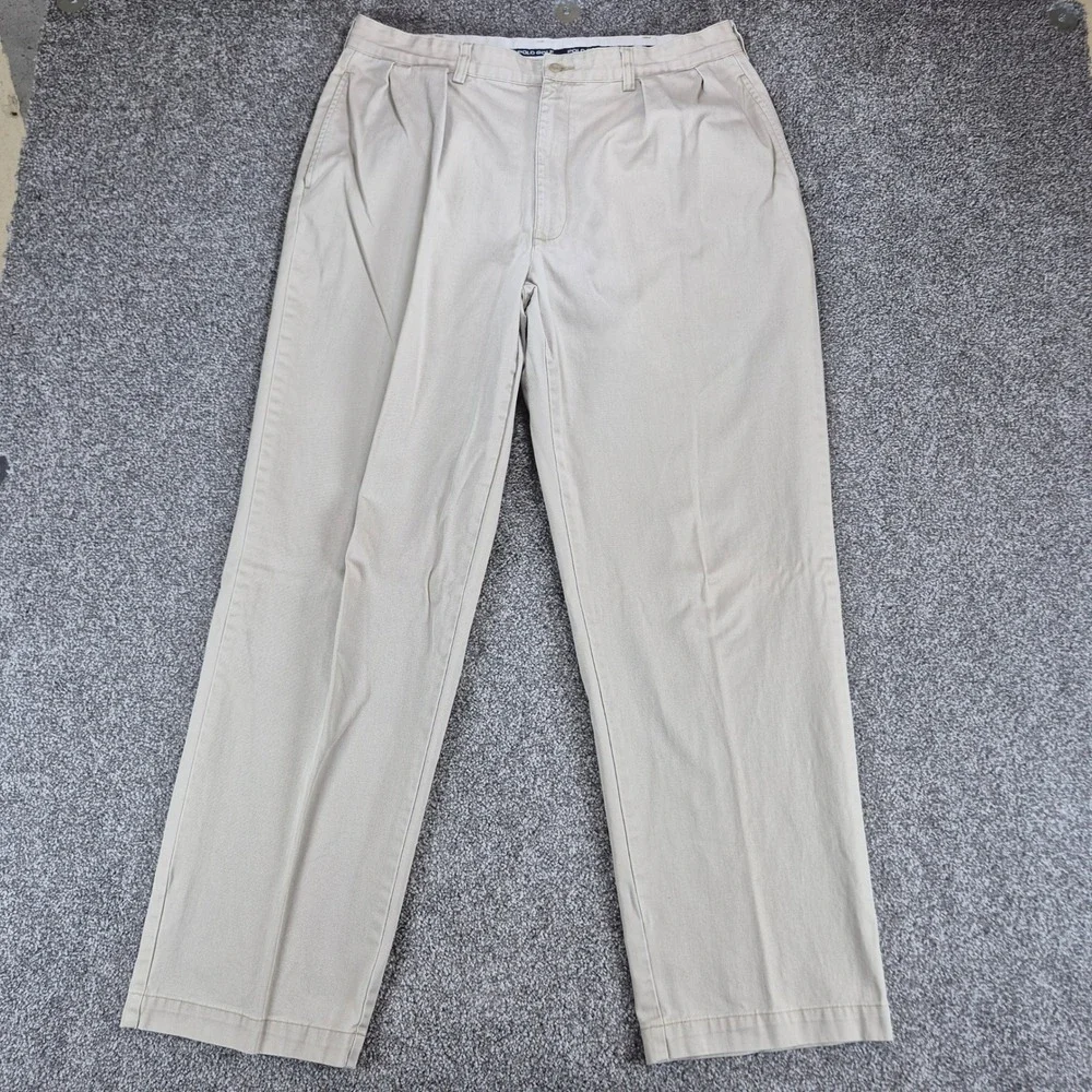 Polo Ralph Lauren Pleated Chino Pants Mens‎ 36x32 Beige Tan Cotton Golf Trousers
